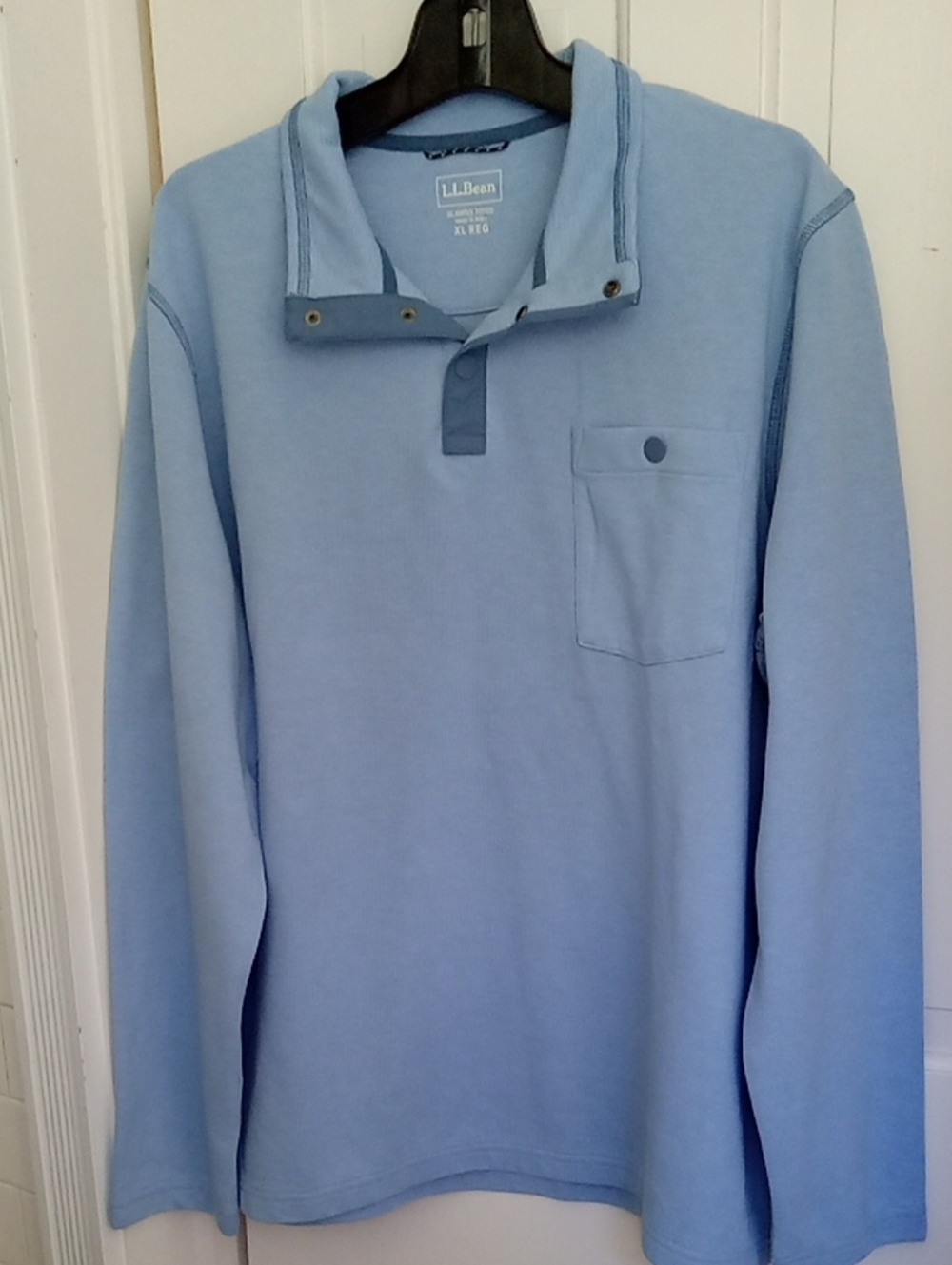 LL Bean Bold Coast Pullover Mens XL Blue Snap Button Pocket Sweatshirt Tailored